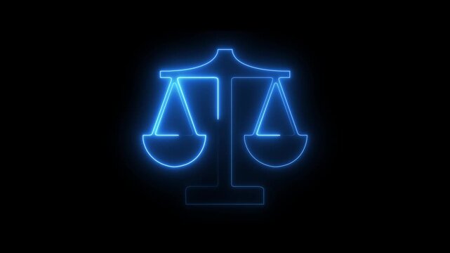 Glowing neon balance scale icon concept. law animation transition masks animation.