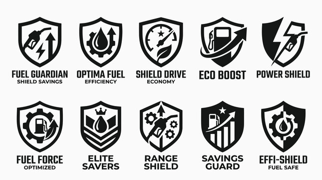 Fuel Efficiency and Eco Friendly Car Shield Logo Set