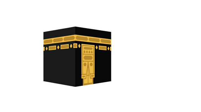 The sacred Kaaba structure in Mecca isolated on a white background.