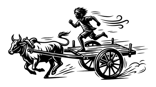 Traditional Bull Cart Racing Hand Drawn Sketch Vector Illustration