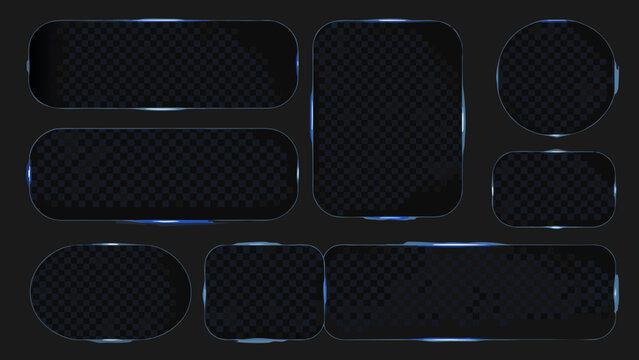 Rectangular And Oval Shapes With Blue Neon Outline On Transparent Background