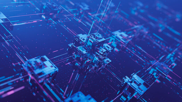 Big data technology data science analysis artificial intelligence generative ai deep learning machine learning algorithm neural flow network analytics innovation abstract futuristic. 3d rendering.