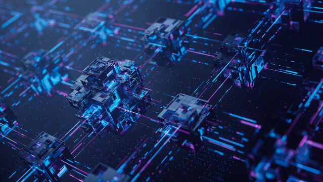 Big data technology data science analysis artificial intelligence generative ai deep learning machine learning algorithm neural flow network analytics innovation abstract futuristic. 3d rendering.