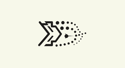Abstract black arrow comet icon with dot trail. © Tawang