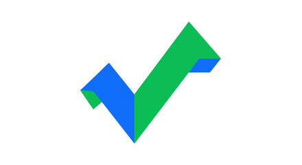 Abstract blue and green ribbon checkmark symbol. © Tawang