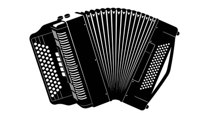 Accordion Silhouette: A stark black silhouette of an accordion, showcasing its bellows, keys, and buttons, poised for a musical performance. © mahmuda428