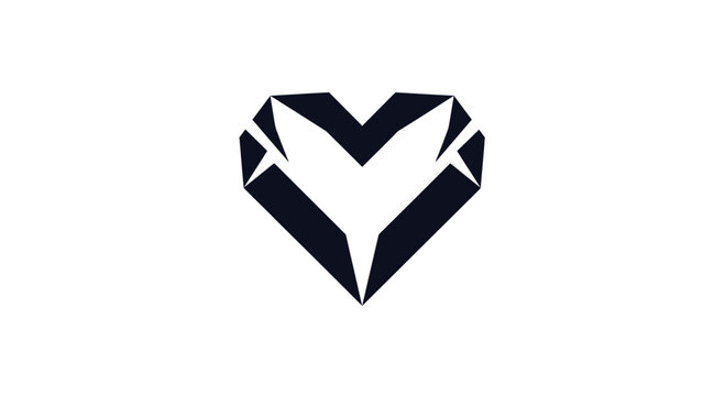 Abstract geometric heart logo with sharp angular lines.