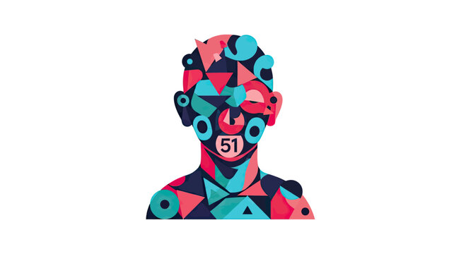 Abstract geometric human portrait with colorful shapes and number 51.