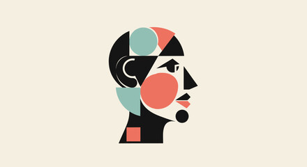 Abstract geometric profile portrait modern art © Tawang