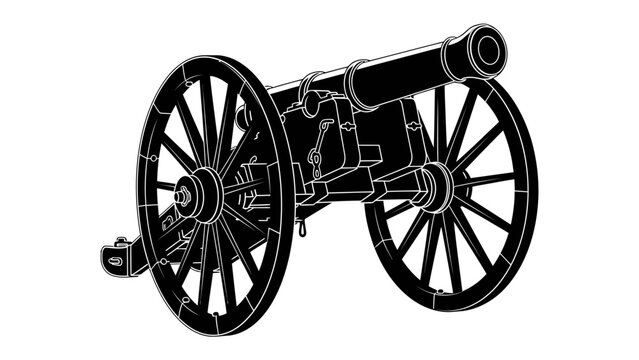 Vintage Cannon: A classic, dark silhouette of a historic artillery cannon on wheels, poised for action, evoking a sense of past conflicts and military might.
