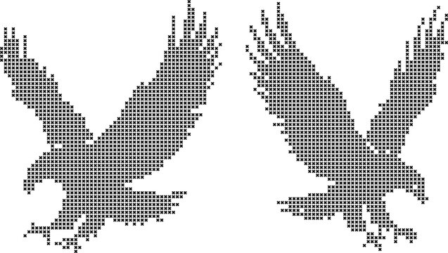 Stitch pattern eagle shapes isolated on white background illustration