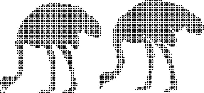Two elephants heads stitch pattern, isolated on white background