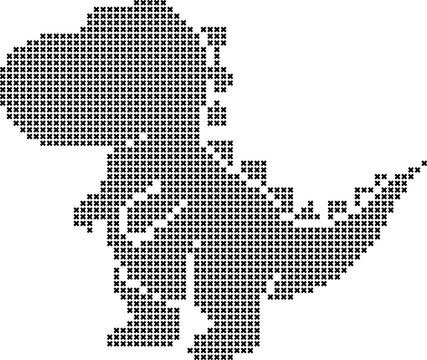 Pixelated stitch pattern T Rex dinosaur illustration