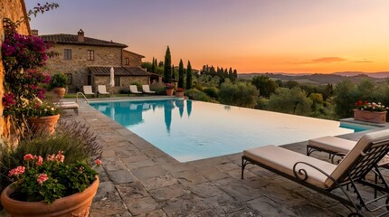 Obraz premium Tuscan Villa Pool Italian Countryside Style
