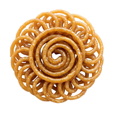 Traditional indian jalebi sweet snack with circular spiral shape isolated on transparent background