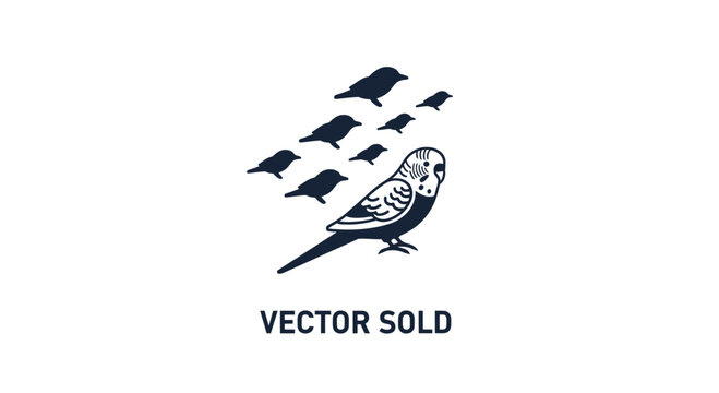 Budgie bird silhouette with flying flock.