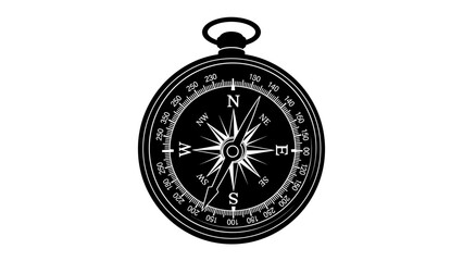 Antique Compass Icon: A vintage brass compass with a black face and detailed cardinal directions, symbolizing guidance and exploration, perfect for navigation or travel themes. © mahmuda428
