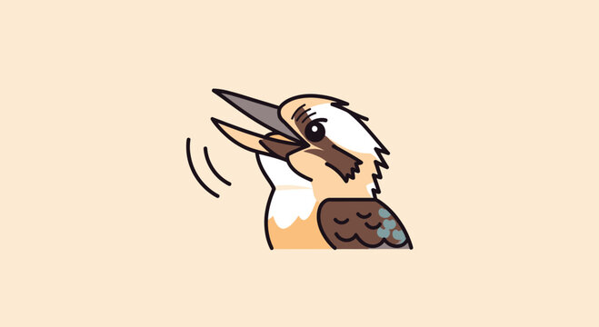 Cartoon kookaburra bird head with open beak.