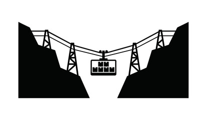 Mountain Cable Car Gondola Lift Transporting Between High Peaks Silhouette Vector Illustration © ARIF