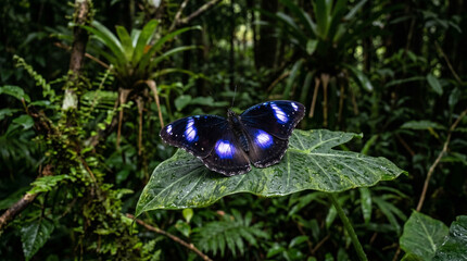 Hypolimnas bolina, the great eggfly, common eggfly or blue moon butterfly in Eastern Australian rain forests, Australia. © pinan