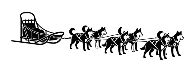 Dynamic illustration of a spirited dog sled team embarking on a thrilling winter adventure, showcasing traditional arctic transportation and powerful animal sports © ARIF