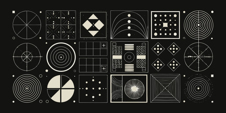 Geometric Patterns And Circular Designs Minimalist Vector Illustration On Black