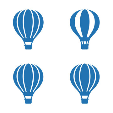 Four blue hot air balloons icons.