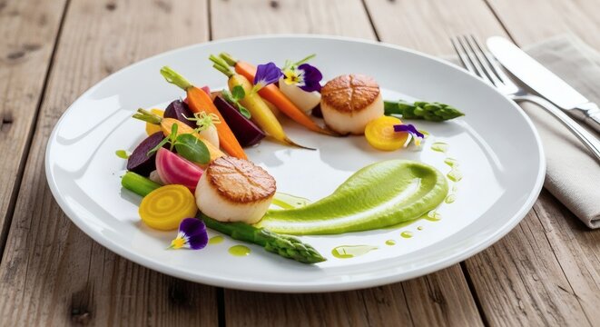 Gourmet Seared Scallops and Vegetables for Sustainable Gastronomy Day