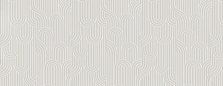 seamless 3D wallpaper texture featuring an embossed, interlocking geometric Art Deco pattern of arches and vertical lines.