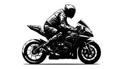 Speed Demon's Silhouette: A dynamic silhouette captures a rider in full racing gear, leaning into a curve on a sleek sport motorcycle, embodying speed and exhilaration. © mahmuda428