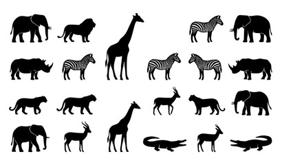 African safari animal silhouettes and zoo icon collection for wildlife conservation education vector design © Emdadul