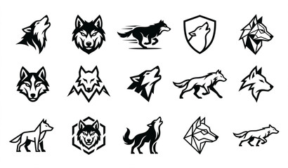 Wolf Head and Wild Wolf Logo Collection Vector Emblem Design Set © Madhobe