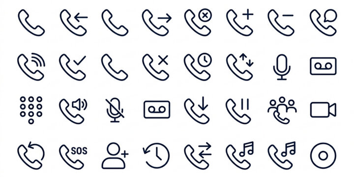 Phone call line icon set with telephone symbols including incoming outgoing and missed call vector illustration