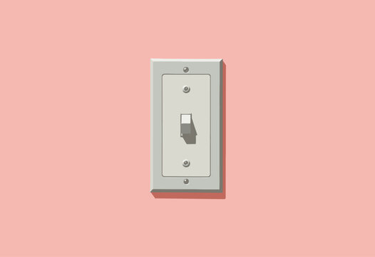 Minimalist light switch on pastel wall.