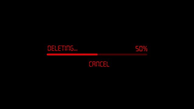 Red deleting progress bar on dark background with cancel button