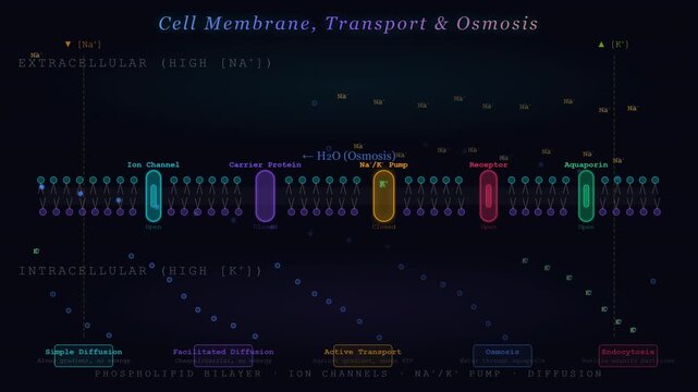 Cell Membrane Transport Animation Showing Phospholipid Bilayer Osmosis Diffusion and Active Transport