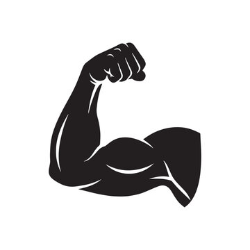 Strong muscular arm bicep flex silhouette vector illustration