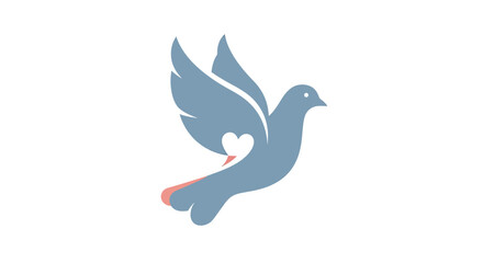 Fototapeta premium Blue dove bird icon with red heart