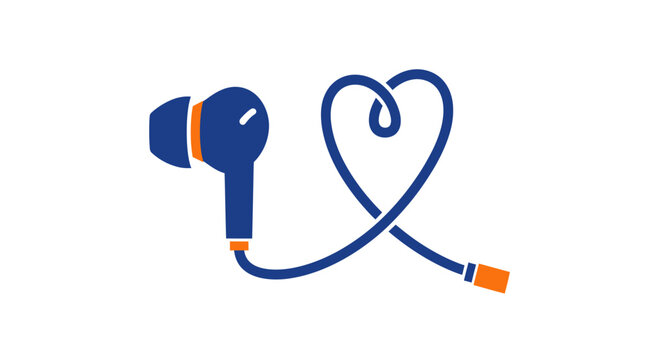 Blue in-ear monitor cable forming a heart shape.