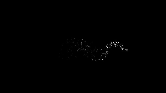 Magic line dust glowing glitter trail animation, 2D glitter star sparkle animation, pixie dust path twinkling magic dust fairy sparkle stars shimmer particles motion on black background. 4K video