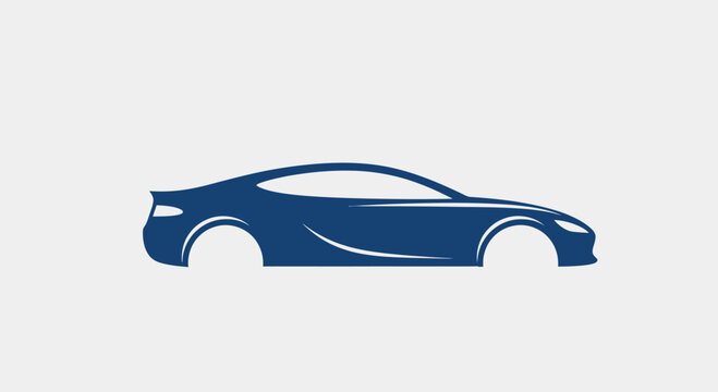 Blue sports car profile silhouette on grey.