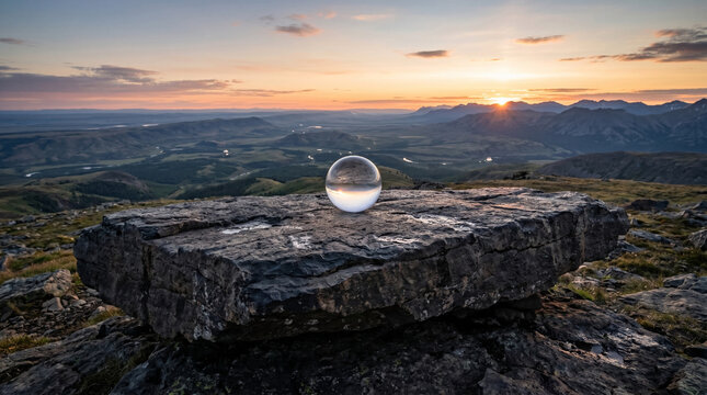 Crystal Ball Reflecting Scenic Mountain Sunset Landscape