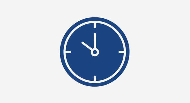 Blue circular analog clock showing time on white background