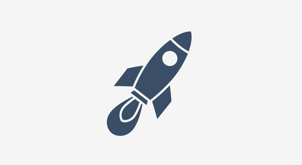 Blue rocket ship icon launch illustration on white background. © gudangPIXEL