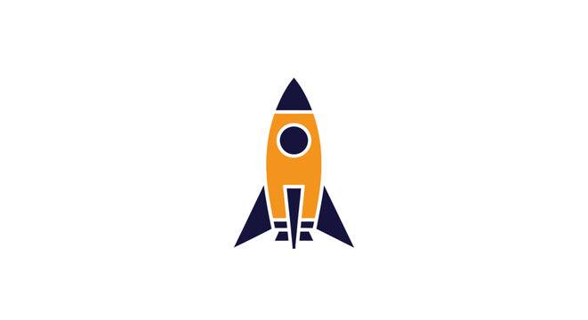 Blue and orange rocket ship icon launching upward