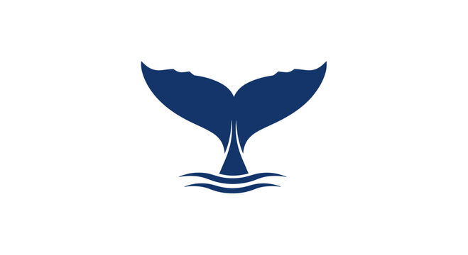 Blue whale tail fluke diving into water icon.