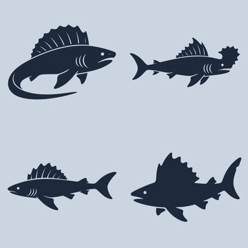 Frilled Shark icon featuring a rare prehistoric deep sea shark with distinctive frilled gills and an elongated body. Clean vector design ideal for marine biology, ocean science, wildlife, and educatio