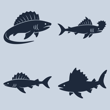 Frilled Shark icon featuring a rare prehistoric deep sea shark with distinctive frilled gills and an elongated body. Clean vector design ideal for marine biology, ocean science, wildlife, and educatio