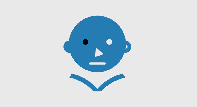 Blue face icon with open book collar.