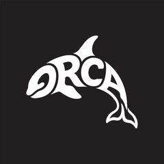Orca whale typography design made from word letters on black background. © Something